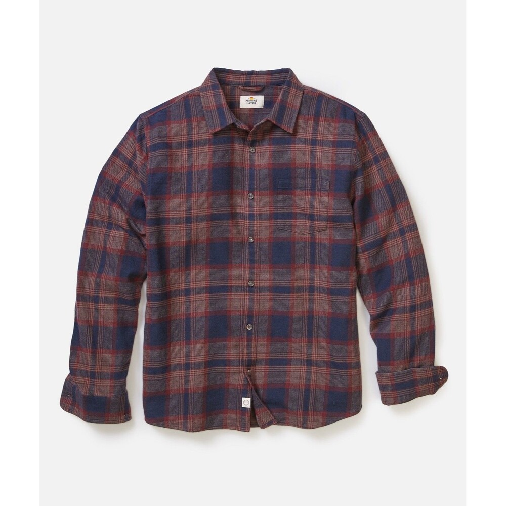 Marine Layer Tahoe Flannel Shirt Navy/Burgundy Cotton Plaid Men's Sz XL NWT